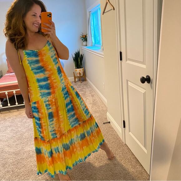 Revolve Kos Resort Rainbow Tie Dye Strappy Maxi Dress Small - Picture 5 of 11